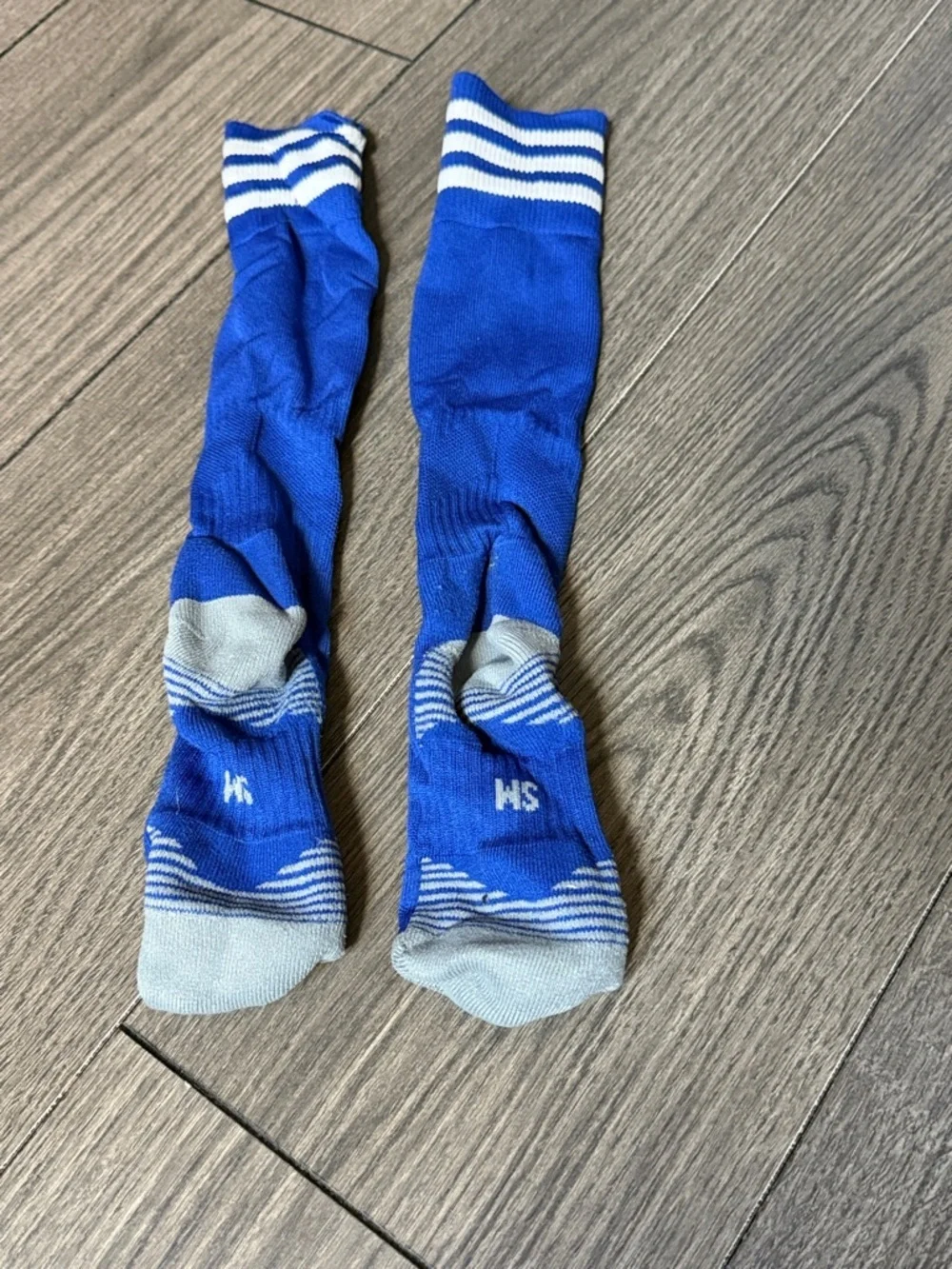 adidas Blue Athletic Kids Soccer Socks with White Stripes